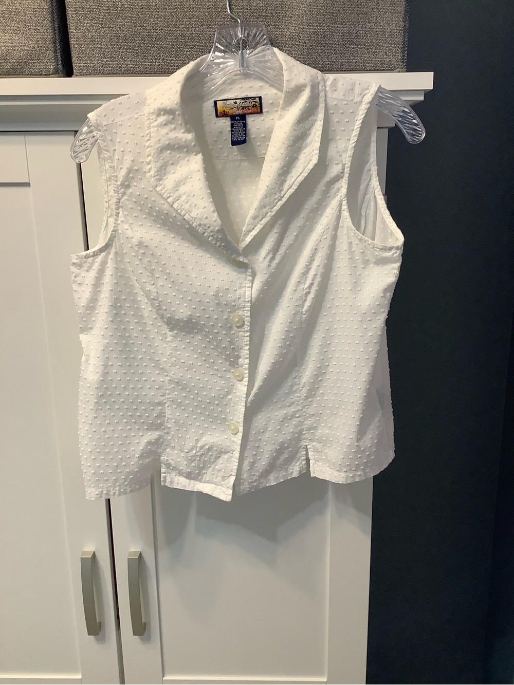 Vintage Havana Jack’s Cafe Swiss Dot Sleeveless Button Up Blouse PL Like New Y2K